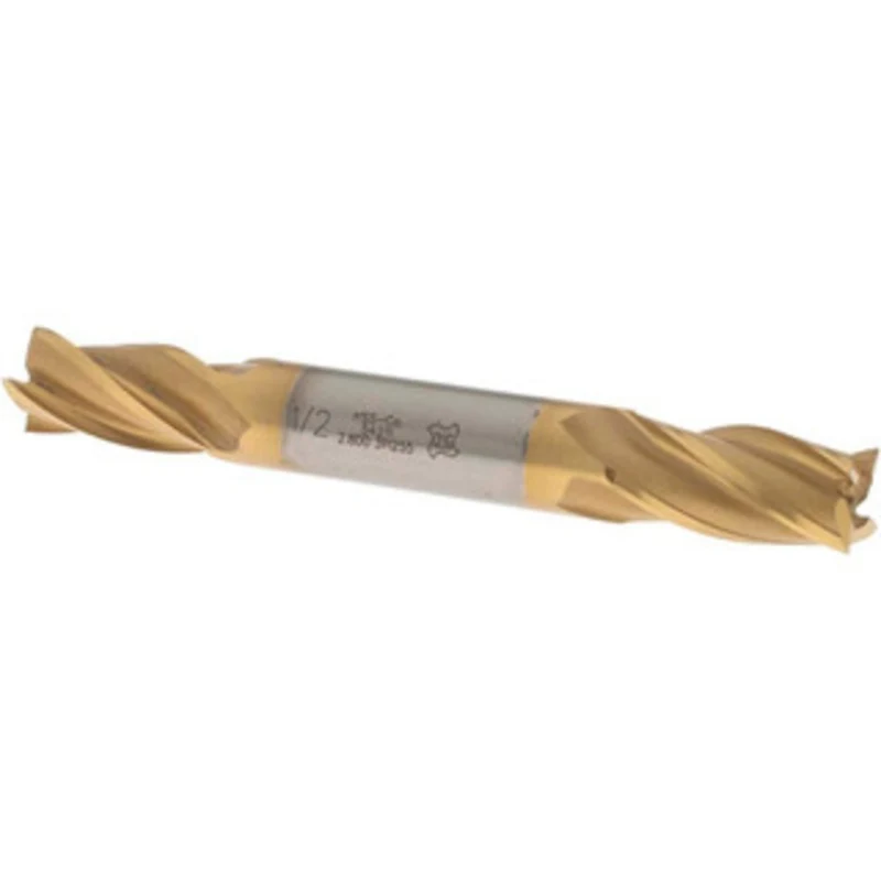 OSG 1/2, 1 LOC, 1/2 Shank Diam, 4-1/8 OAL, 4 Flute, Cobalt Square End Mill Double End, TiN Finish, Spiral Flute, 30 H...
